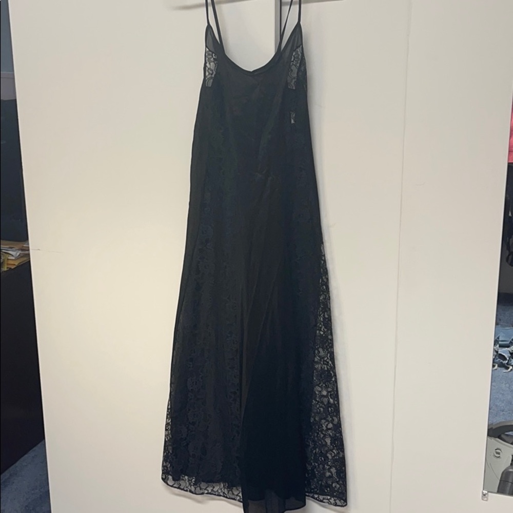 Long sheer black slip with lace panels